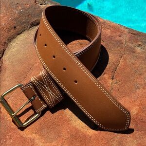 Ellen Tracy Wide Brown Leather Belt with Gold Buckle 12